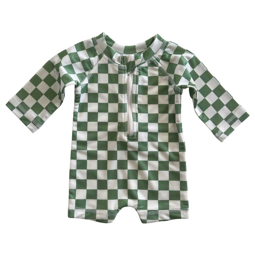 Boy SIIX Collection | Lime Checkerboard / Sonny Rashguard Swimsuit / Upf 50+