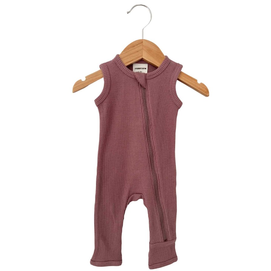 Boy SpearmintLOVE | Organic Waffle Sleeveless Zip Romper, Winterberry