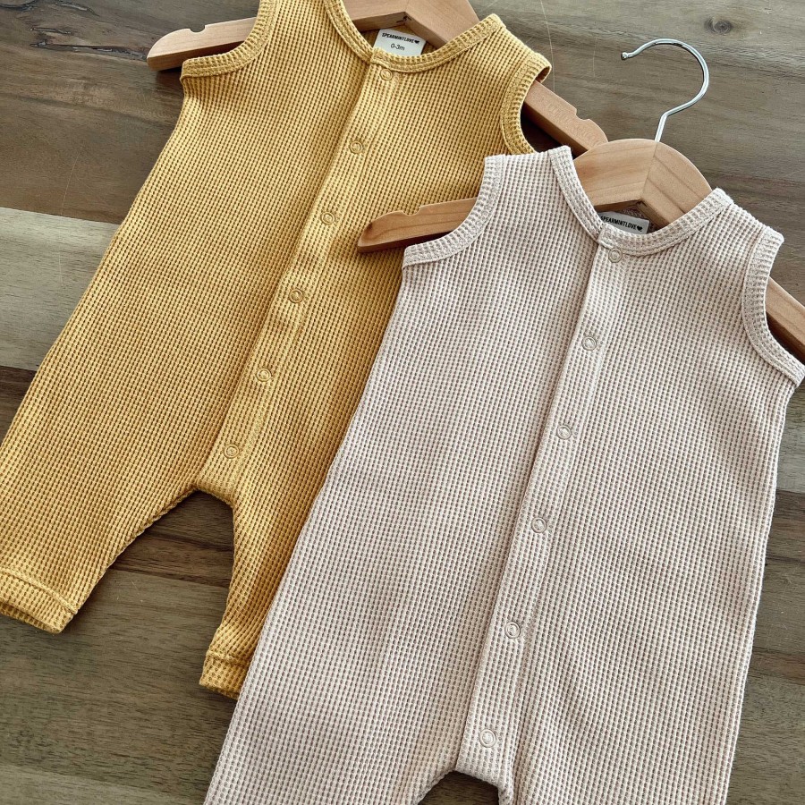 Boy SpearmintLOVE | Organic Waffle Easy Romper, Honey