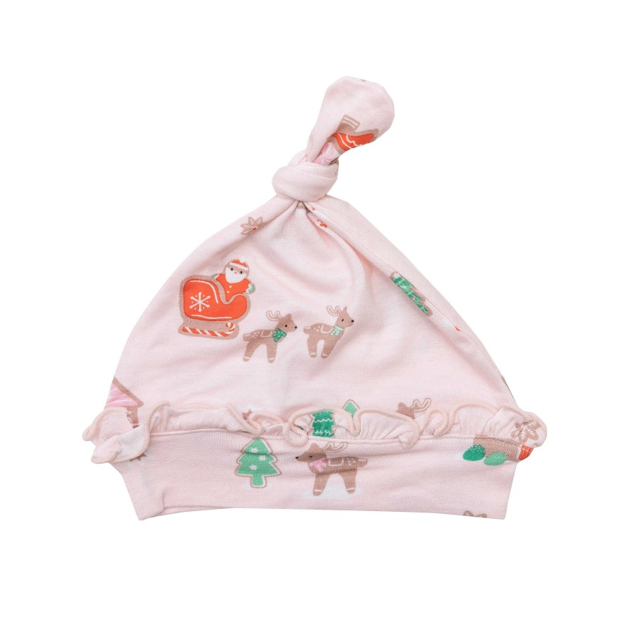 Accessories Angel Dear | Ruffle Knot Beanie, Pink Gingerbread Sleigh