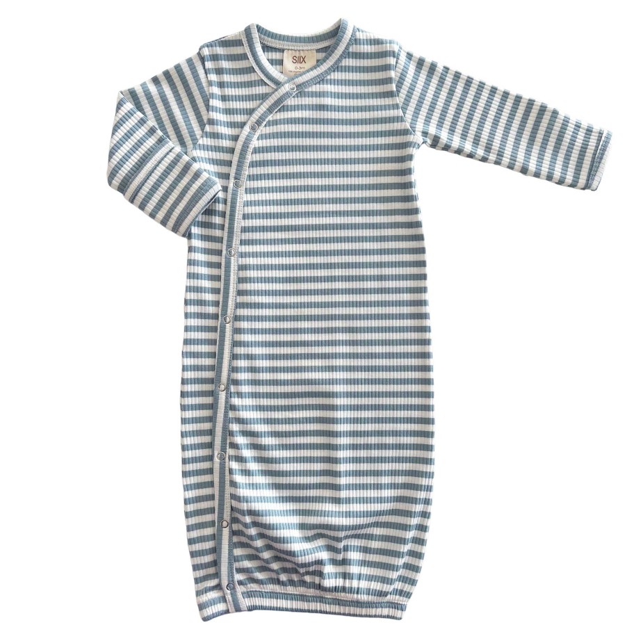 Boy SIIX Collection | Dusty Blue Stripe / Organic Ribbed Gown