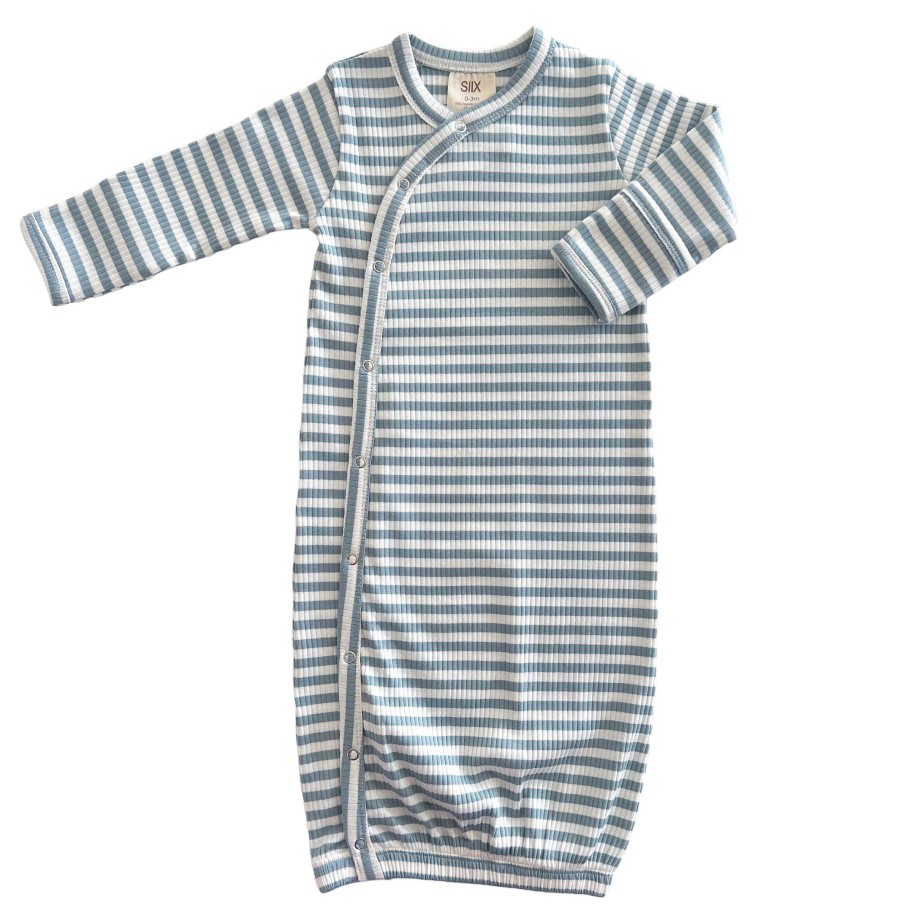 Boy SIIX Collection | Dusty Blue Stripe / Organic Ribbed Gown