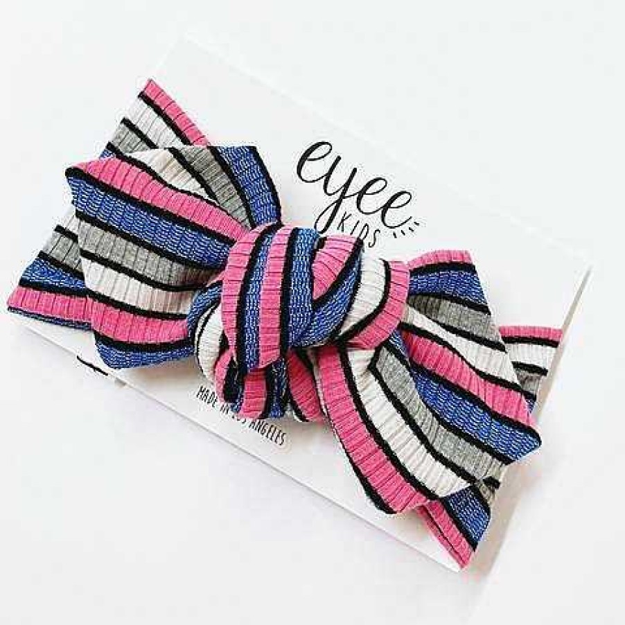 Girl Eyee Kids | Top Knot Headband, Blue Shimmer Stripes