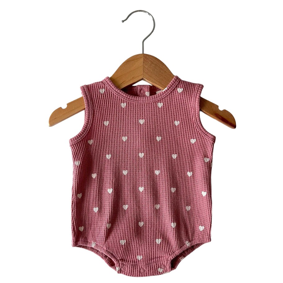 Girl SpearmintLOVE | Organic Waffle Bubble Romper, Mauve Heart