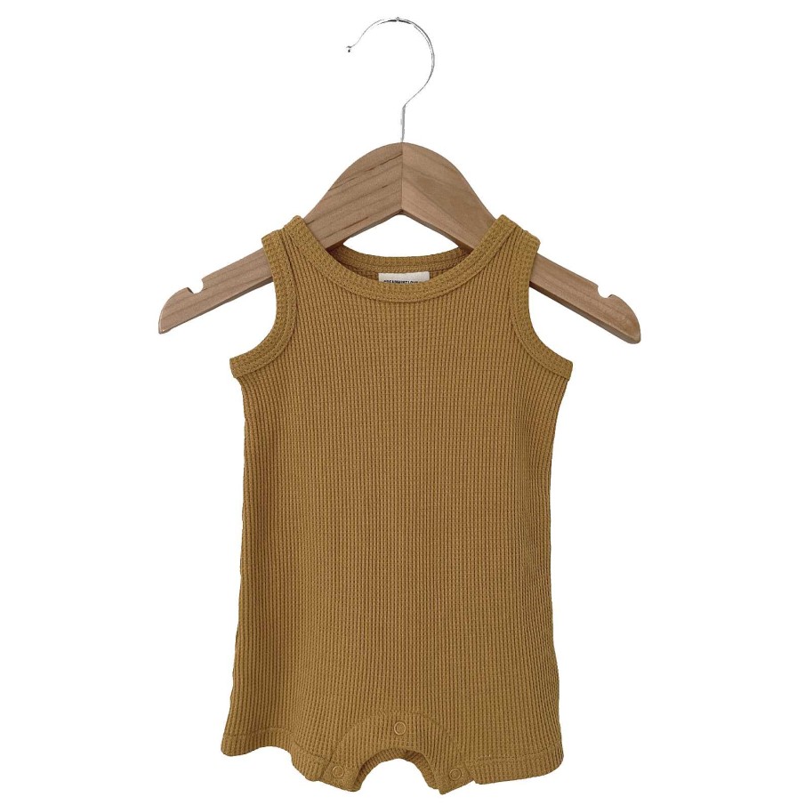 Boy SpearmintLOVE | Organic Waffle Shortie Romper, Honey