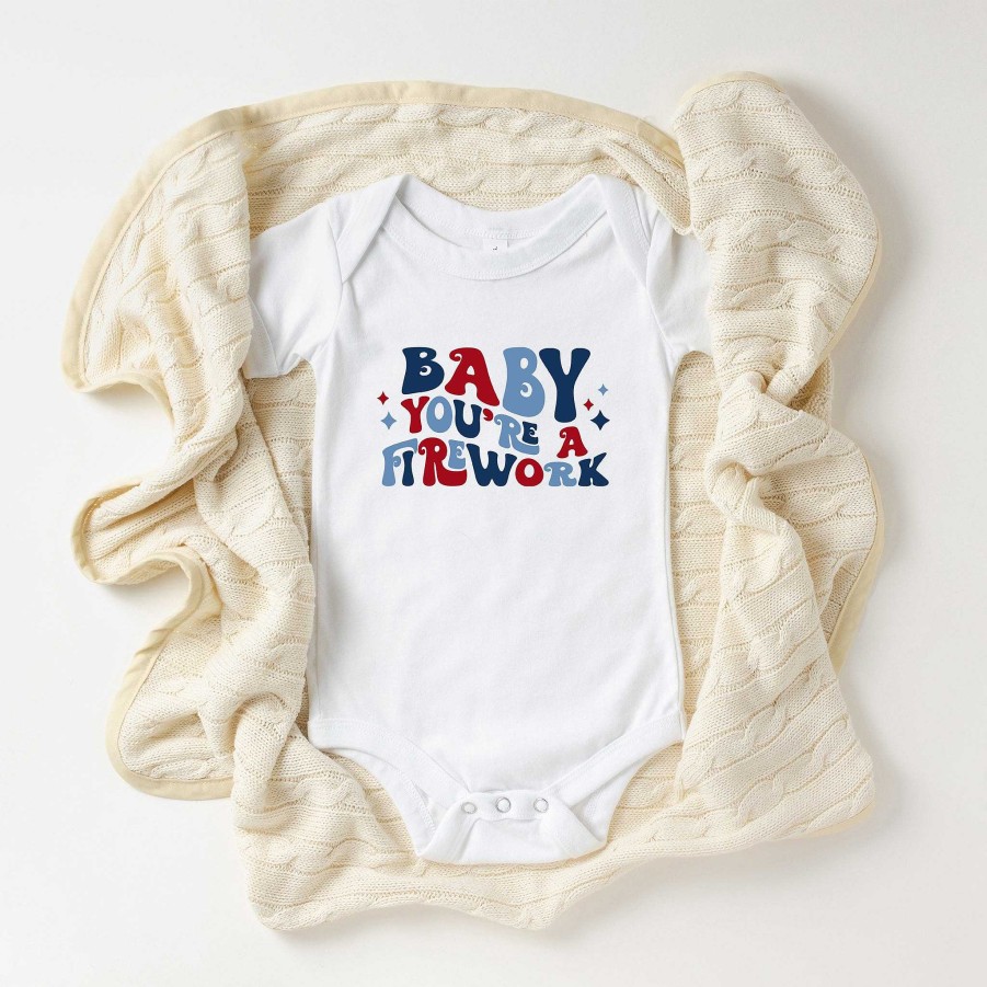 Boy The Juniper Shop | Baby You'Re A Firework Retro Short Sleeve Bodysuit, White