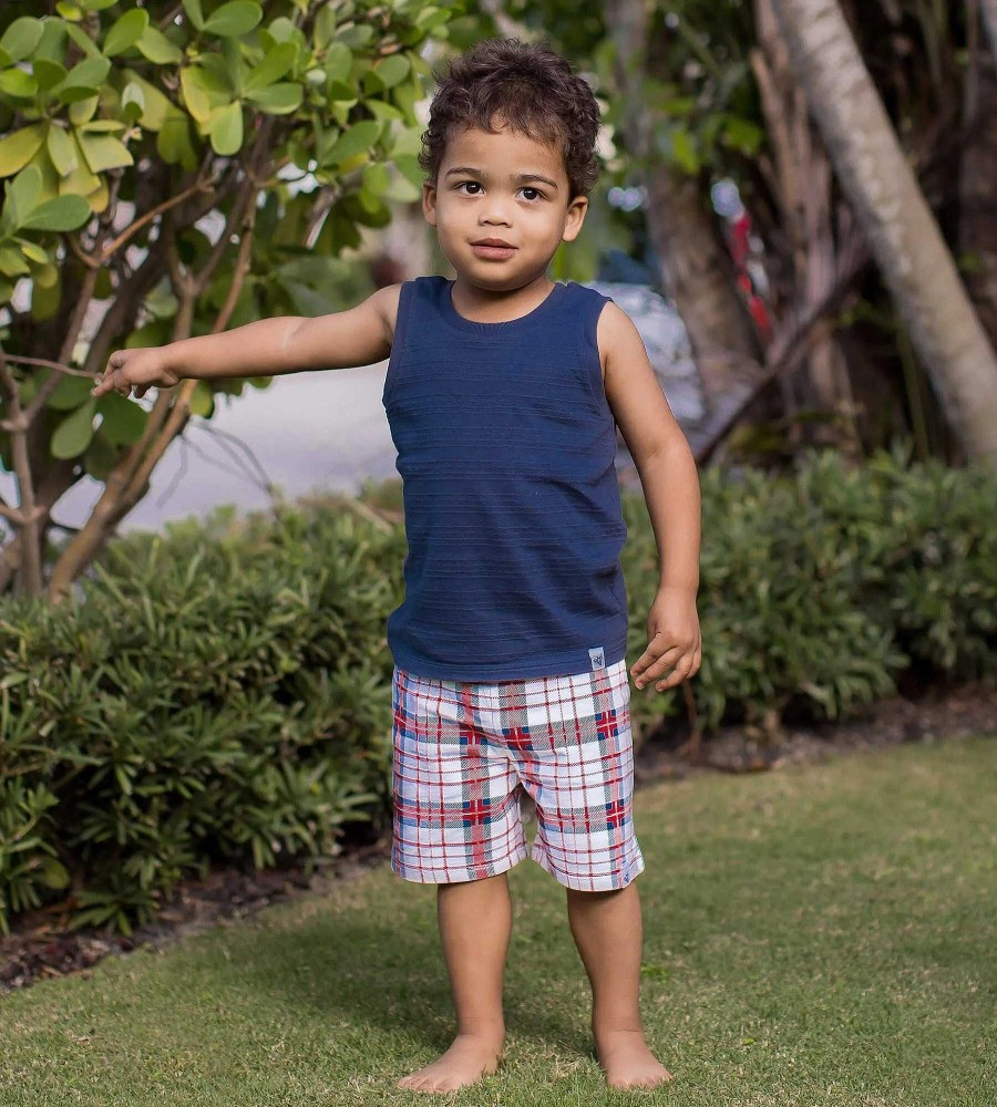 Girl Burt's Bees Baby | Organic Jacquard Tank & Short Set, Patriotic Plaid