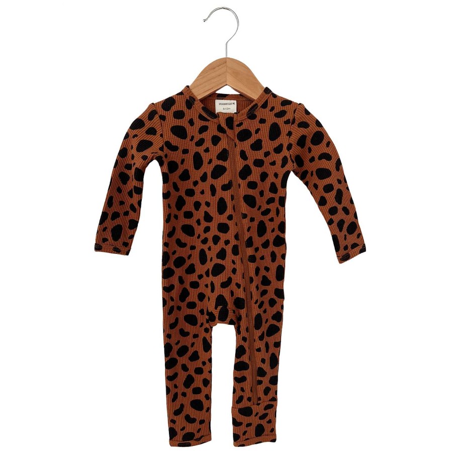 Boy SpearmintLOVE | Organic Waffle Basic Zip Romper, Black Spot