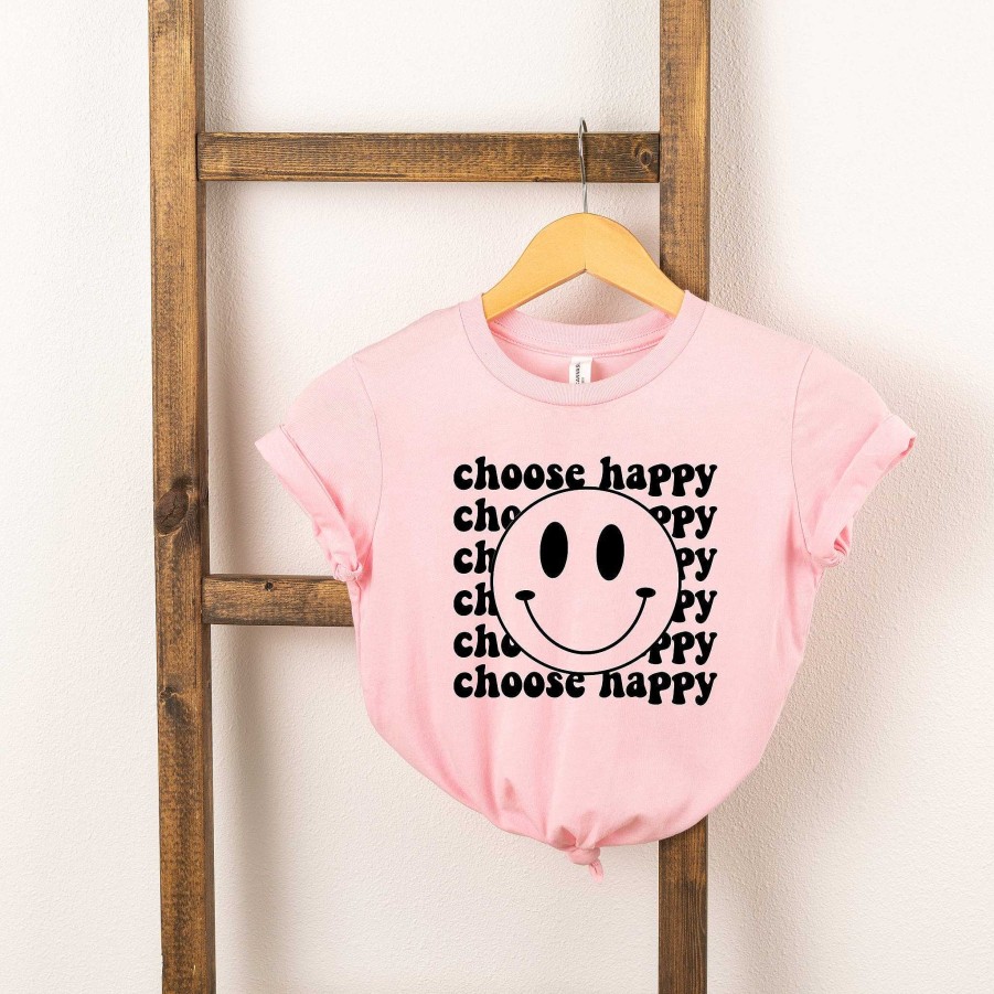 Girl The Juniper Shop | Choose Happy, Happy Face Short Sleeve Tee, Pink