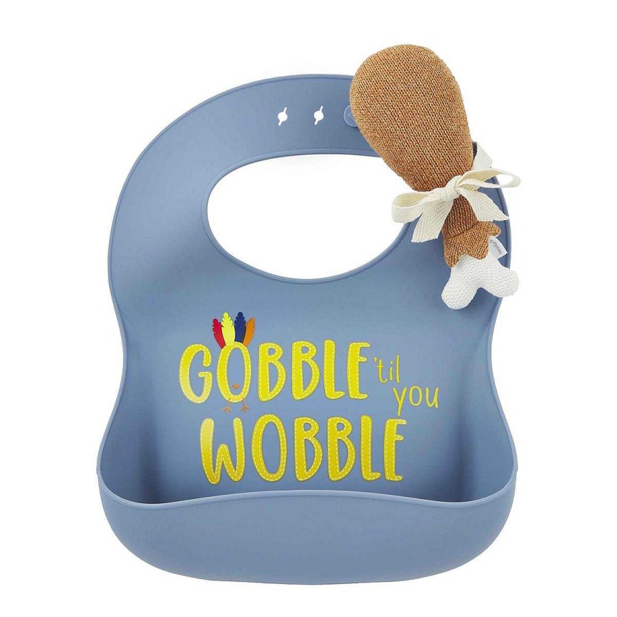 Baby Stuff Mud Pie Rattles | Silicone Bib & Rattle Set, Thanksgiving Gobble Til You Wobble