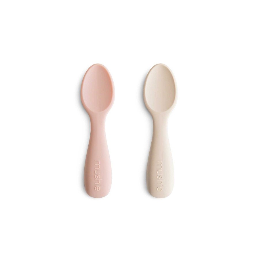 Baby Stuff mushie Utensils | 2-Pack Silicone Toddler Starter Spoons, Blush/Shifting Sand