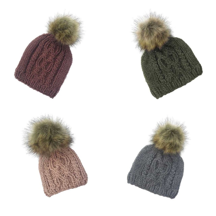 Accessories The Blueberry Hill | Cable Knit Fur Pom Hat, Rifle Green