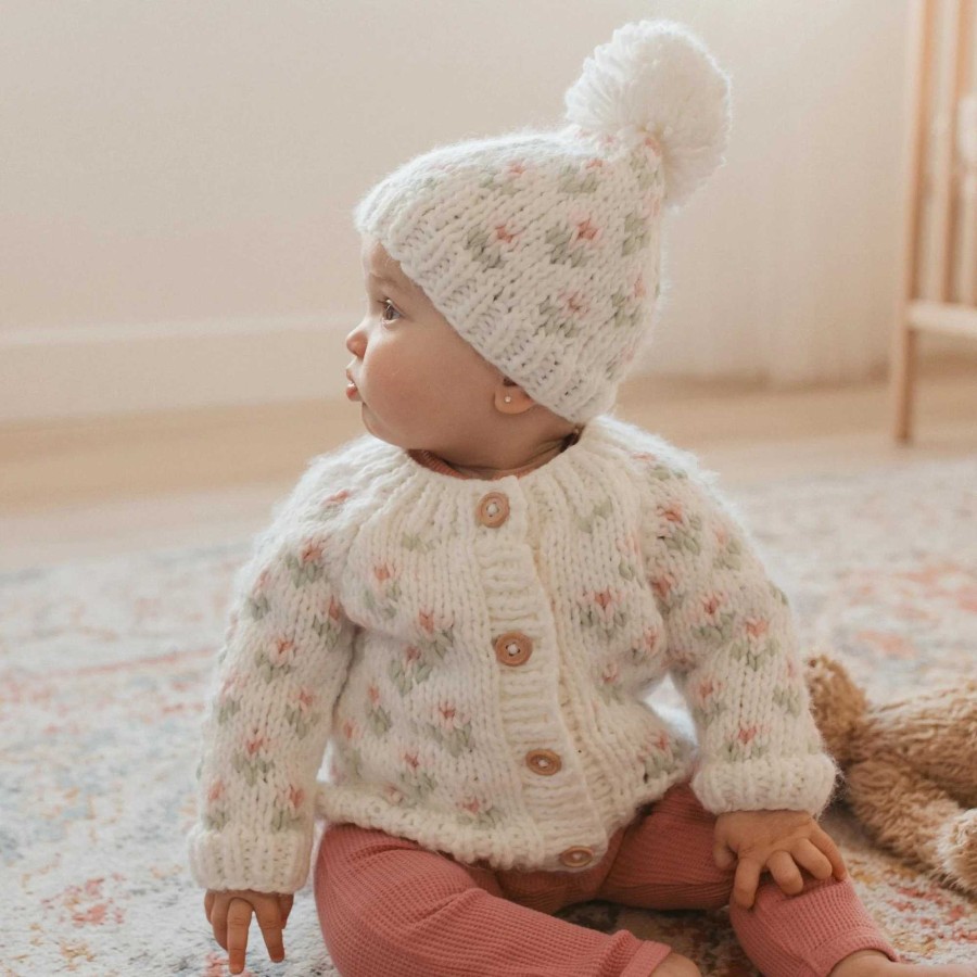 Girl Huggalugs | Bitty Blooms Cardigan Knit Sweater, Blush