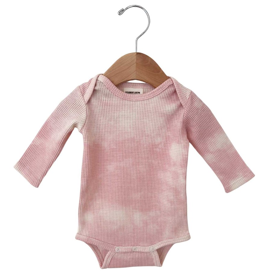 Girl SpearmintLOVE | Organic Waffle Long Sleeve Bodysuit, Ballet Pink Tie Dye