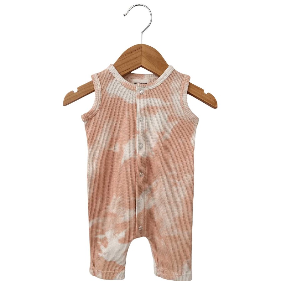 Boy SpearmintLOVE | Organic Waffle Easy Romper, Pink Lemonade Tie Dye