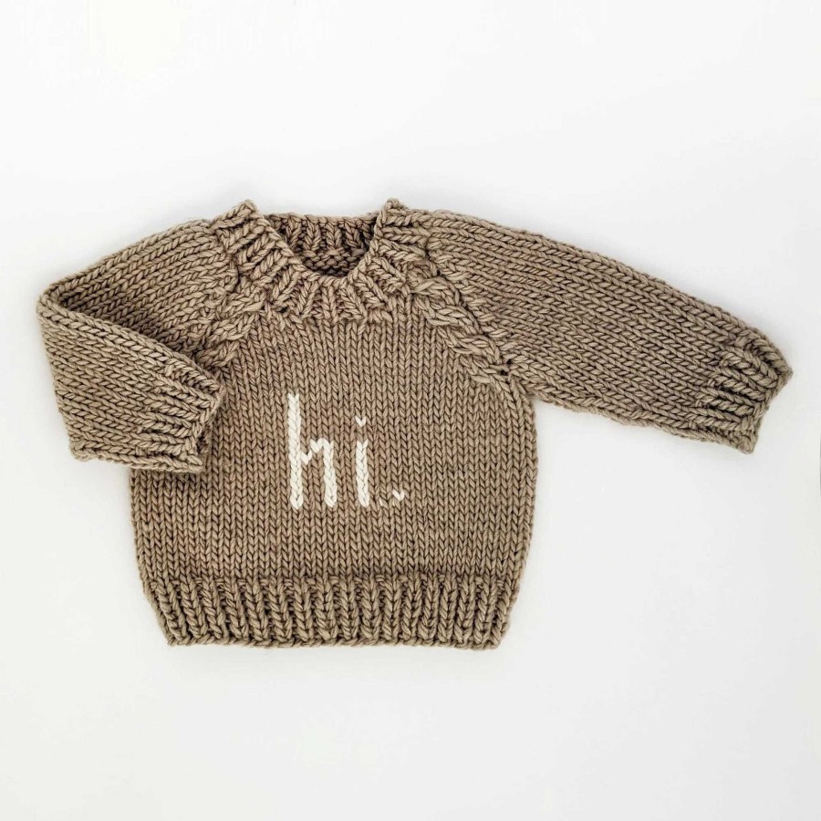 Boy Huggalugs | Hi. Crew Neck Knit Sweater, Pebble