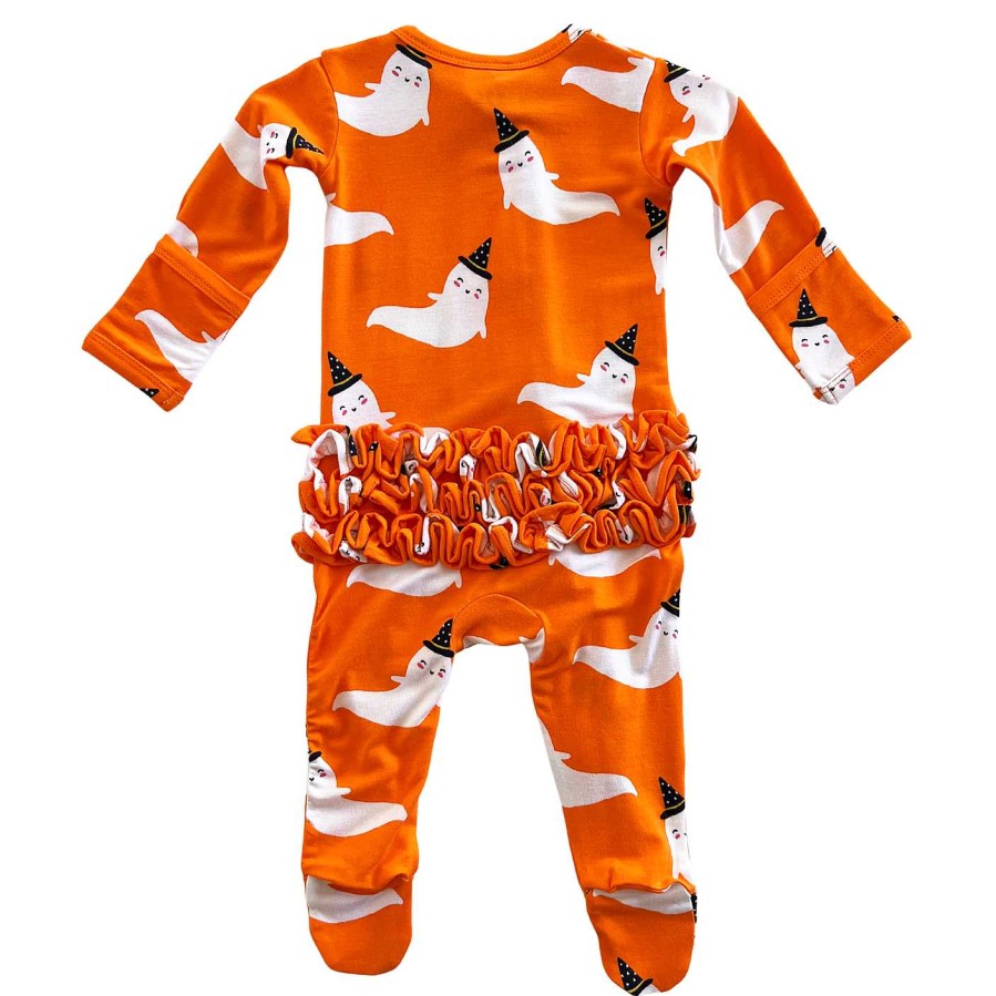 Girl SpearmintLOVE | 2-Way Ruffle Zip Footie, Orange Ghost