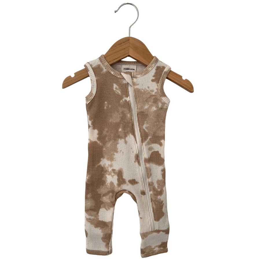 Boy SpearmintLOVE | Organic Waffle Sleeveless Zip Romper, Almond Tie Dye