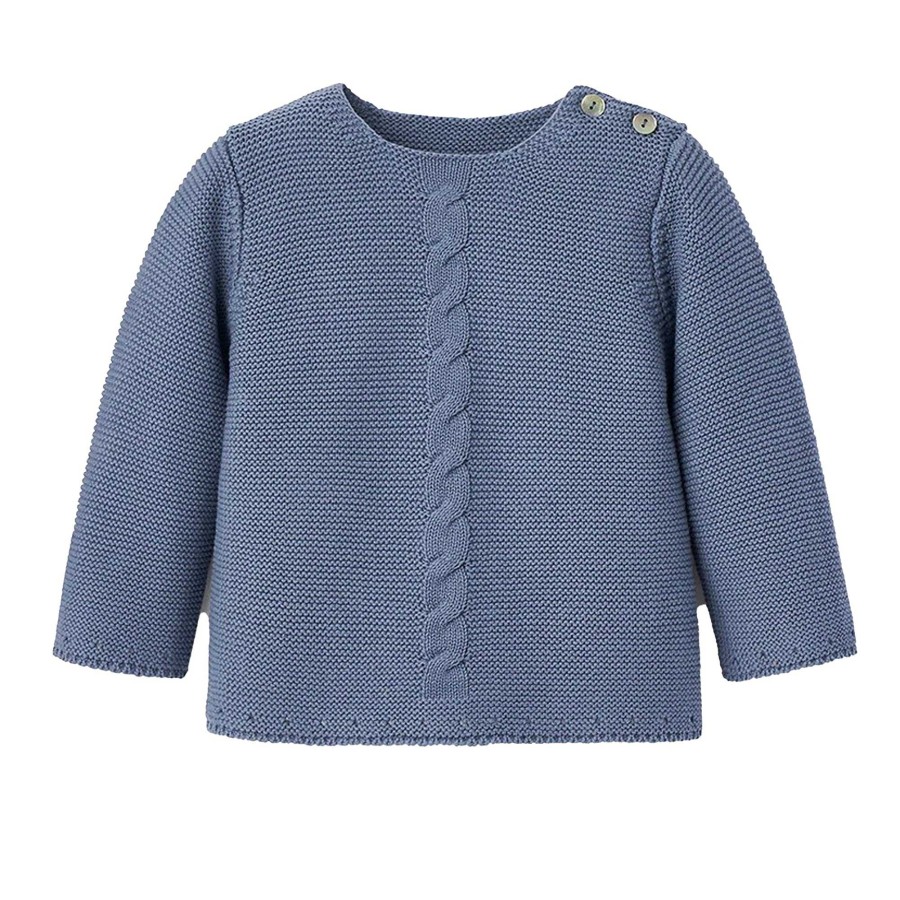 Boy Elegant Baby | Cable Garter Knit Sweater, Slate Blue