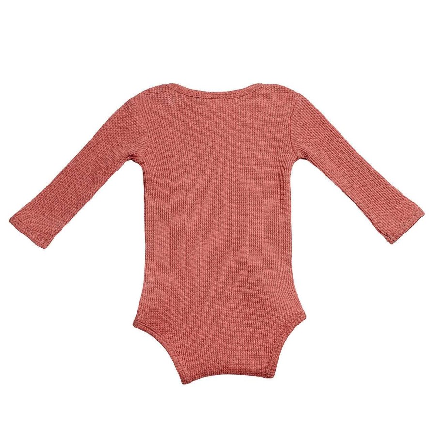 Girl SpearmintLOVE | Organic Waffle Long Sleeve Bodysuit, Dusty Rose