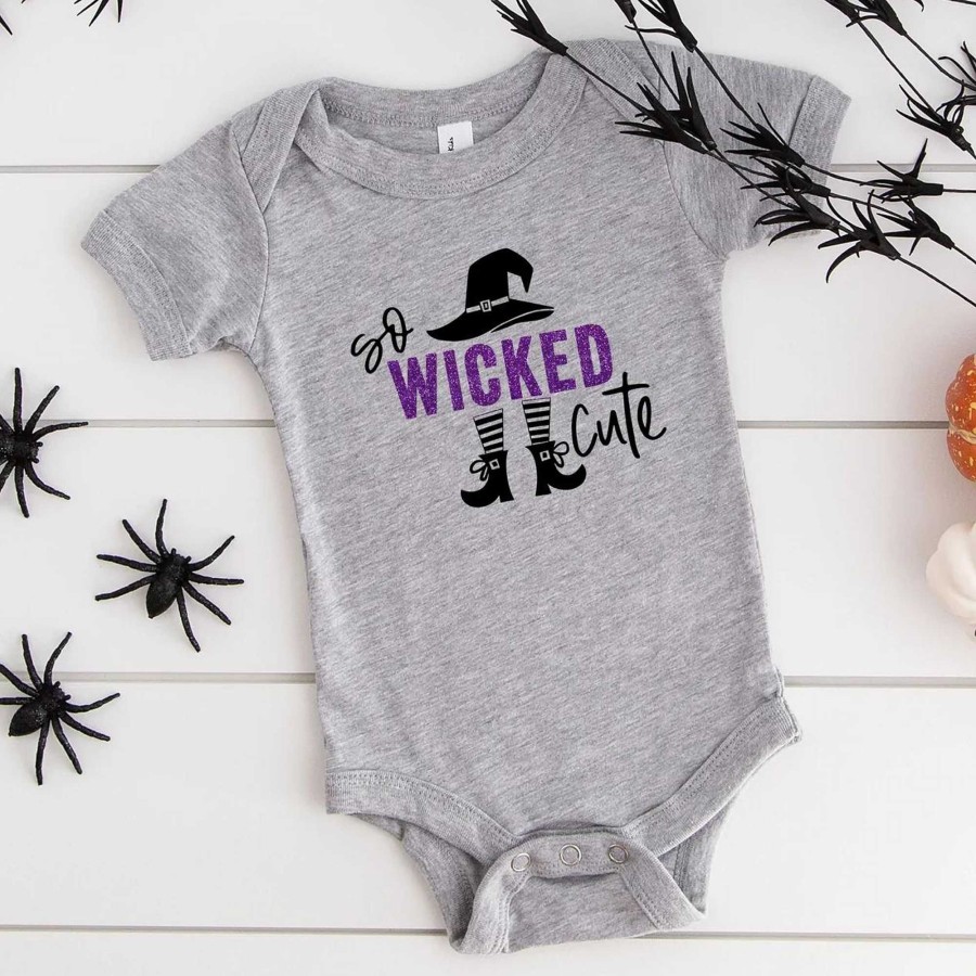 Boy The Juniper Shop | So Wicked Cute Glitter Short Sleeve Bodysuit, Heather Grey