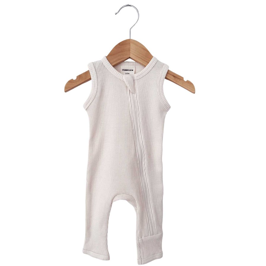 Boy SpearmintLOVE | Organic Waffle Sleeveless Zip Romper, Snow