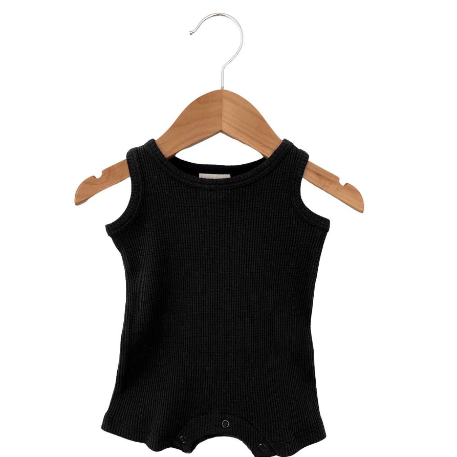 Boy SpearmintLOVE | Organic Waffle Shortie Romper, Black