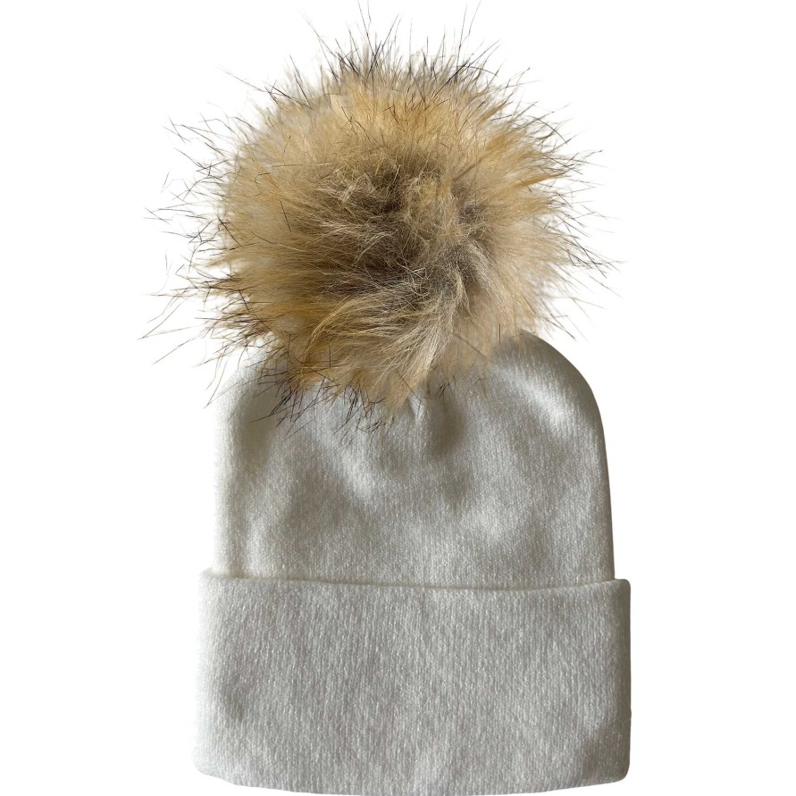 Accessories SpearmintLOVE | Baby'S First Hat, Warm White Fur Pom