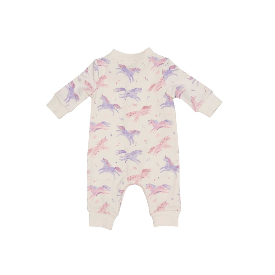 Girl Angel Dear | French Terry Baseball Collar Romper, Dreamy Unicorns