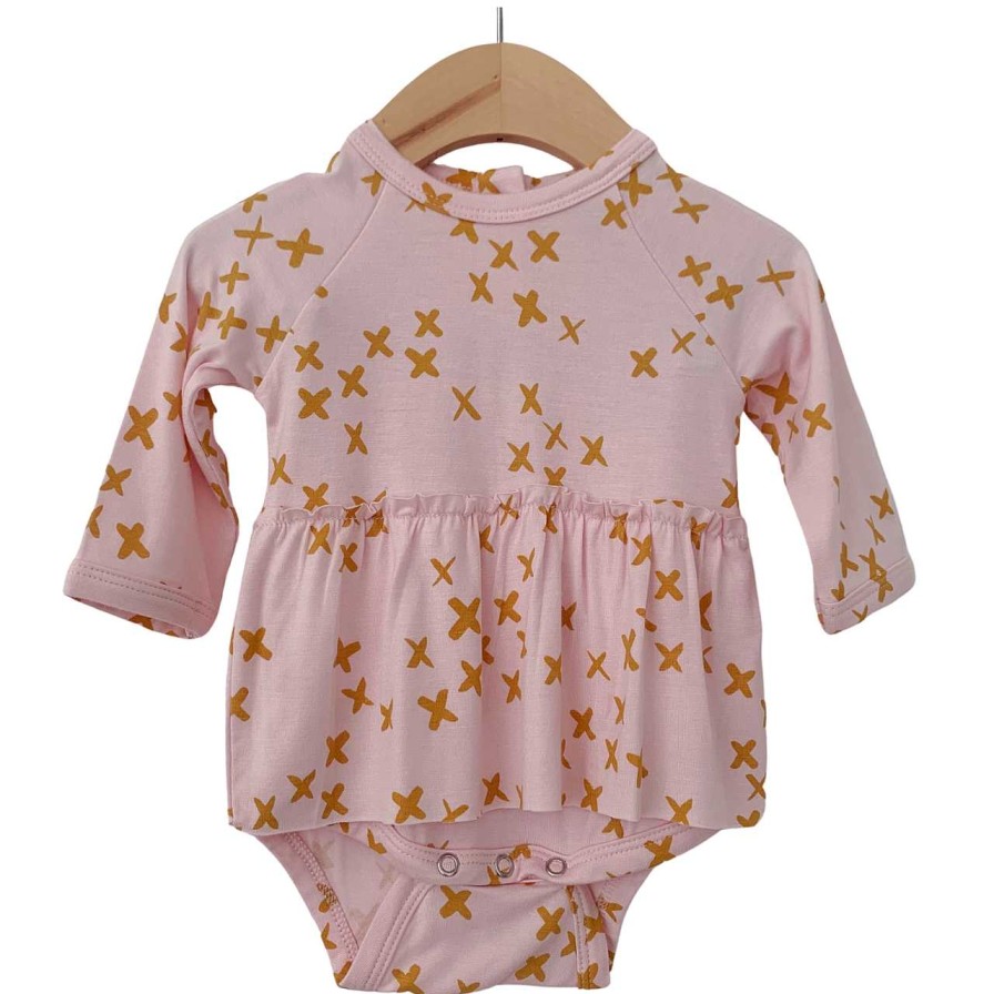 Girl SpearmintLOVE | Long Sleeve Skirted Bodysuit, Pink Kisses