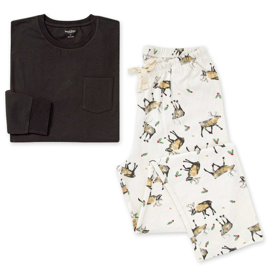 Girl Burt's Bees Baby | Adult Men'S Pocket Tee Pajama Set, Northern Reindeer