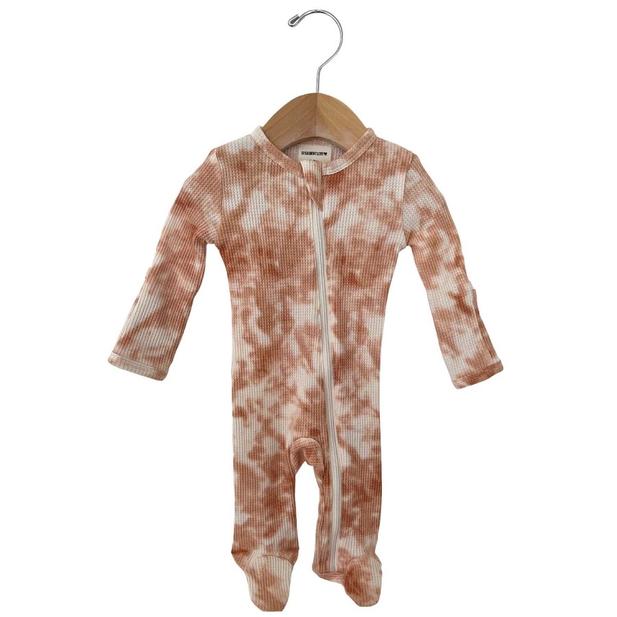 Boy SpearmintLOVE | Organic Waffle Basic Zip Footie, Spice Tie Dye