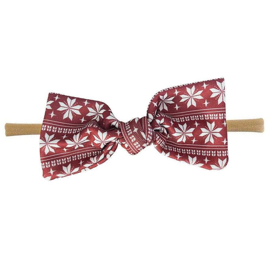 Girl Colty Creek | Holiday Skinny Bow Headband, Maroon Fair Isle