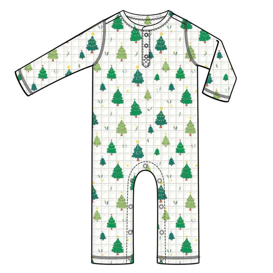 Boy Angel Dear | Waffle Henley Romper, Christmas Tree