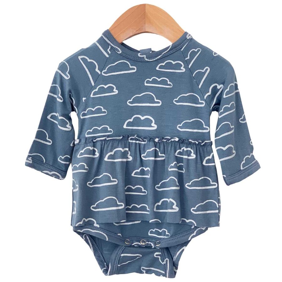 Girl SpearmintLOVE | Long Sleeve Skirted Bodysuit, Sky Cloud