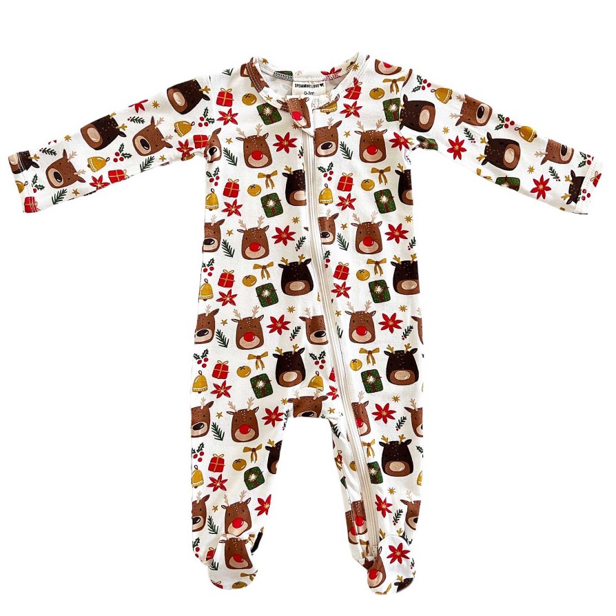 Boy SpearmintLOVE | 2-Way Zip Footie, Reindeer Friends