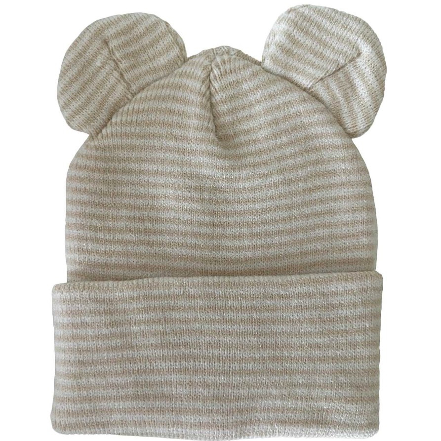 Accessories SpearmintLOVE | Baby'S First Hat, Sand/White Stripe Bear