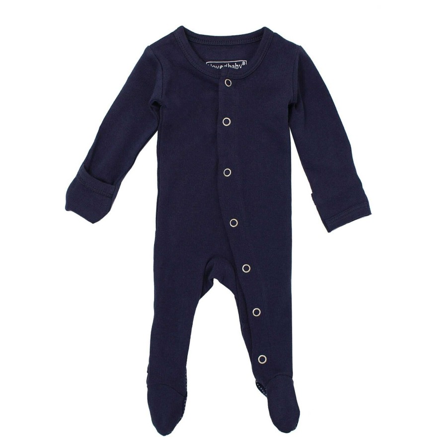 Girl L'ovedbaby | Organic Snap Footed Romper, Navy