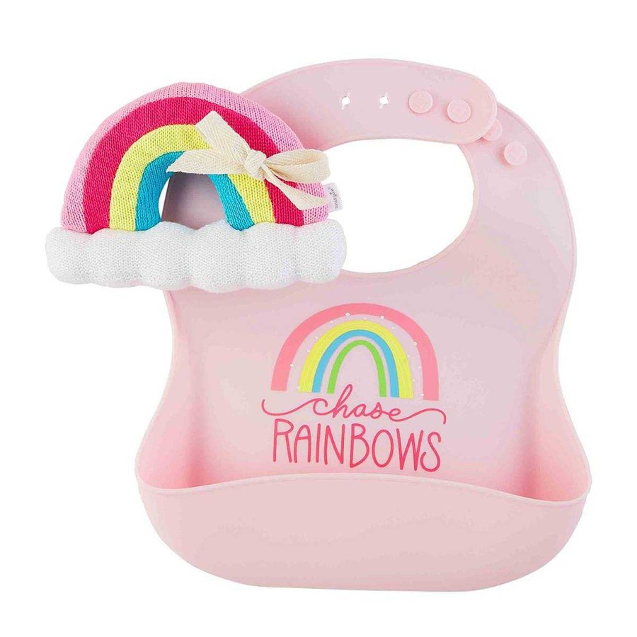 Baby Stuff Mud Pie Rattles | Silicone Bib & Rattle Set, Chase Rainbows