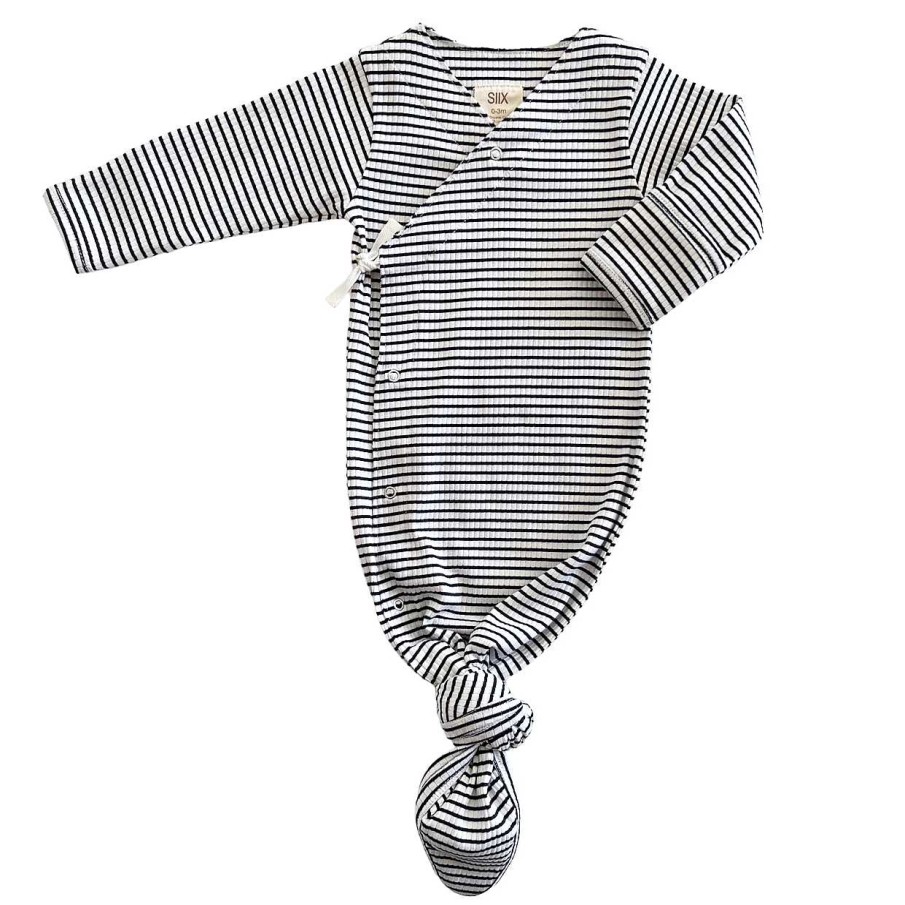 Boy SIIX Collection | Black Stripe / Organic Ribbed Kimono Knot Gown