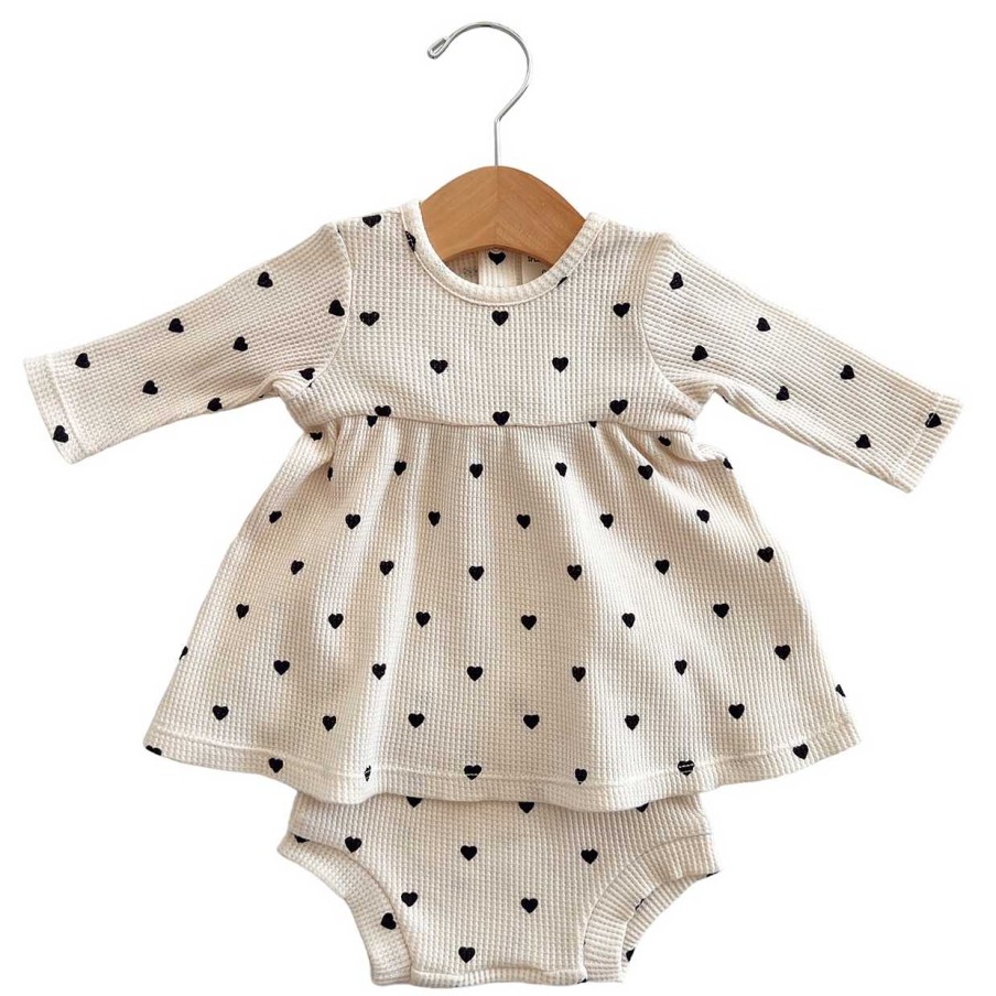 Girl SpearmintLOVE | Organic Waffle Simple Dress & Bloomer, Black Heart