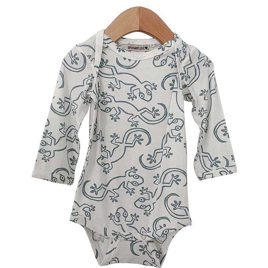 Girl SpearmintLOVE | Long Sleeve Bodysuit, Lizard Cloud White