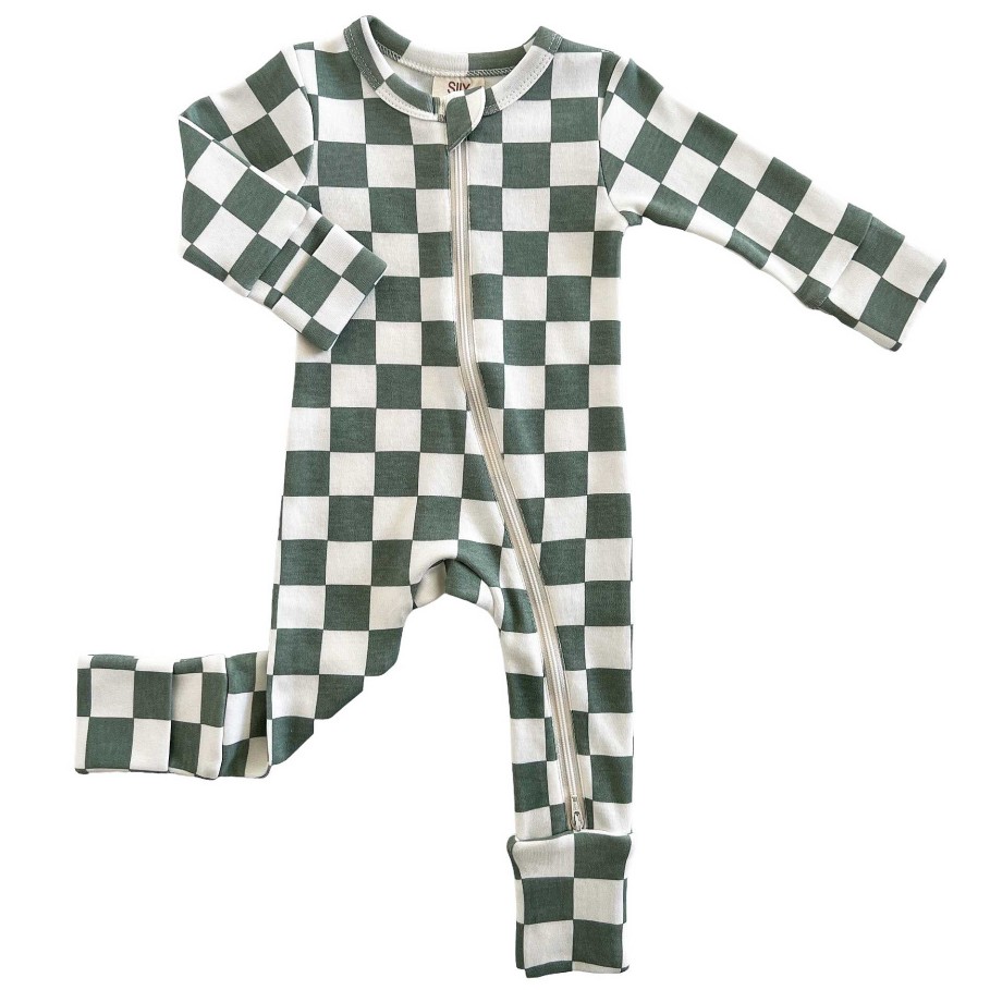 Boy SIIX Collection | Matcha Milkshake Checkerboard / Organic 2-Way Zip Romper