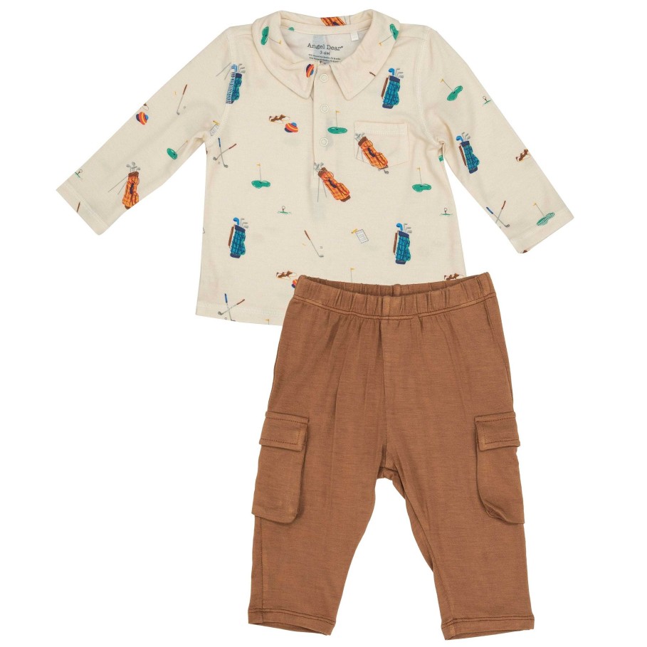 Boy Angel Dear | Polo Shirt & Cargo Pant Set, Golf Cream