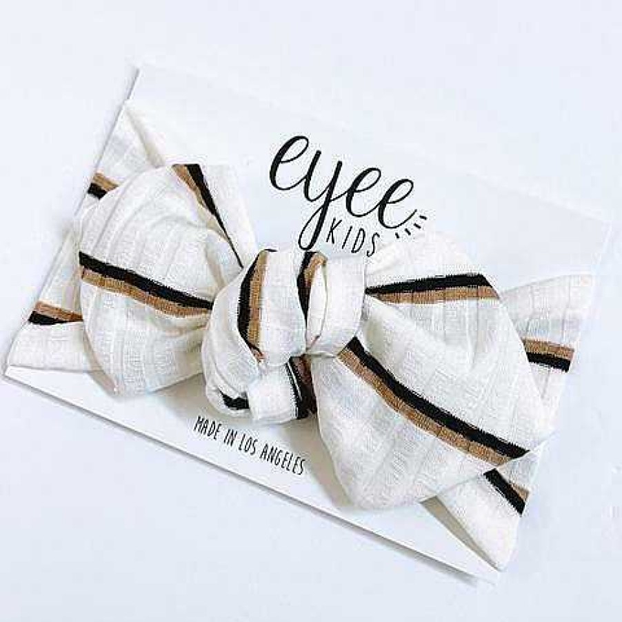 Girl Eyee Kids | Top Knot Headband, Ribbed Mocha/Black Stripe