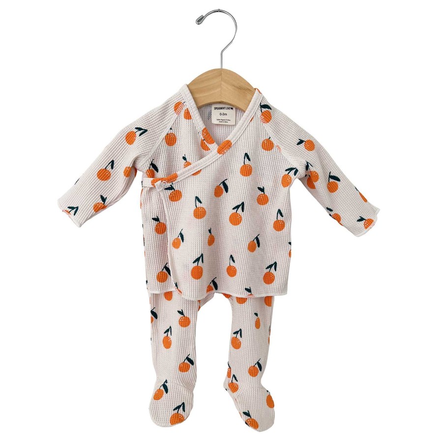 Girl SpearmintLOVE | Organic Waffle Kimono & Pant Set, Oranges