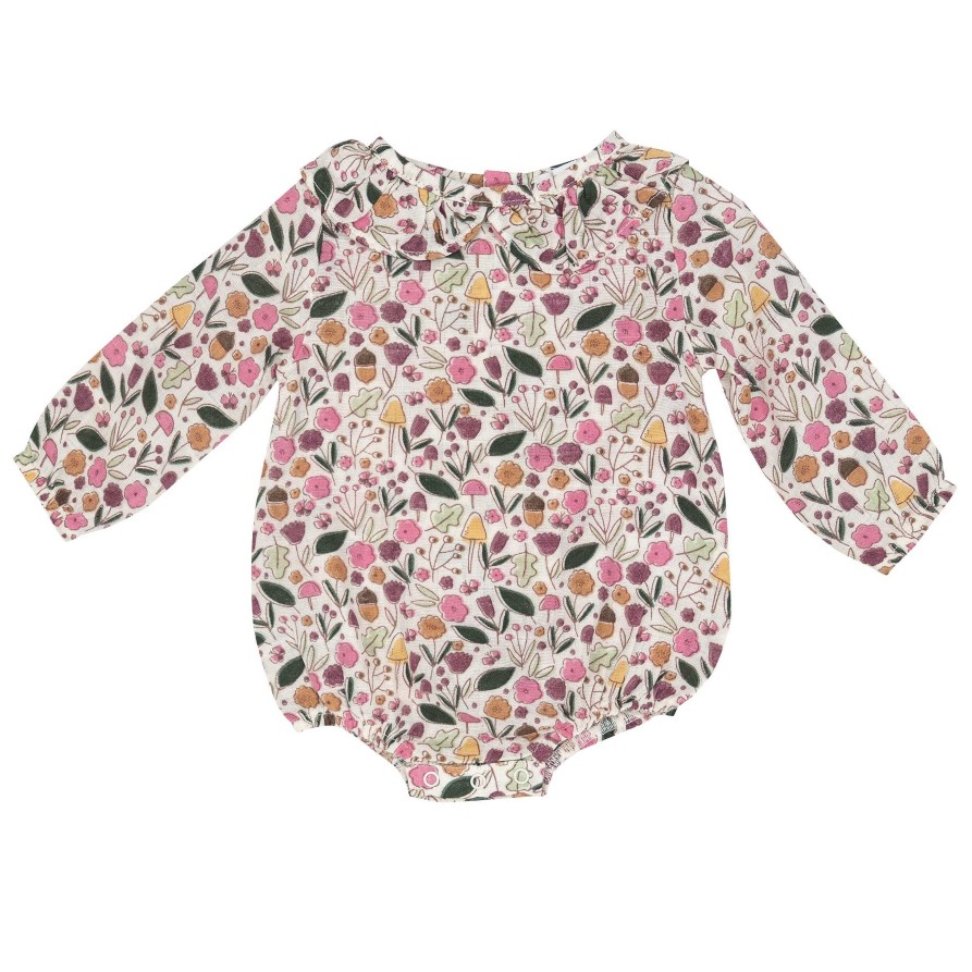 Girl Angel Dear | Muslin Ruffle Collar Bubble Bodysuit, Acorn Floral