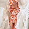 Girl SpearmintLOVE | Organic Waffle Knot Bow, Blush Jack-O-Lantern