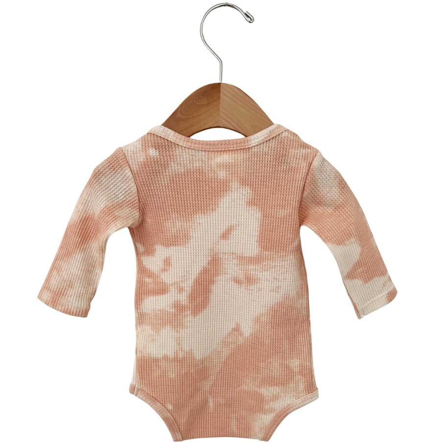 Girl SpearmintLOVE | Organic Waffle Long Sleeve Bodysuit, Pink Lemonade Tie Dye