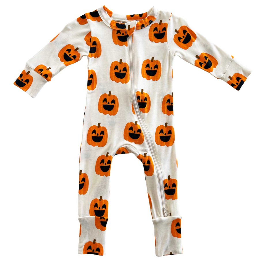 Girl SpearmintLOVE | 2-Way Convertible Zip Romper, Jack-O-Lantern